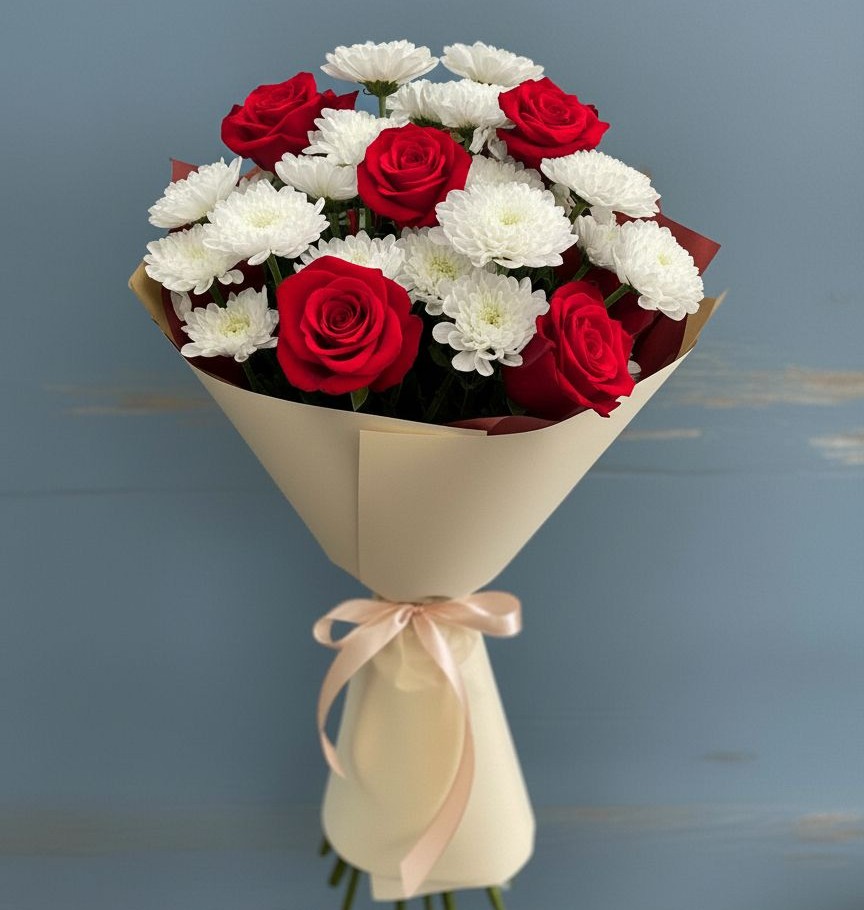 Букет цветов из: Розы и Хризантемы в Павловском Посаде