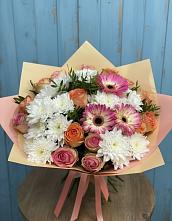 Букет цветов из:  Розы, Герберы и Хризантемы в Павловском Посаде