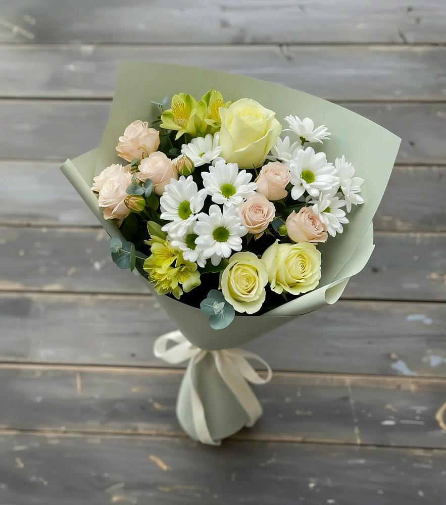Букет цветов из: Альстромерии, Розы и Хризантемы в Павловском Посаде
