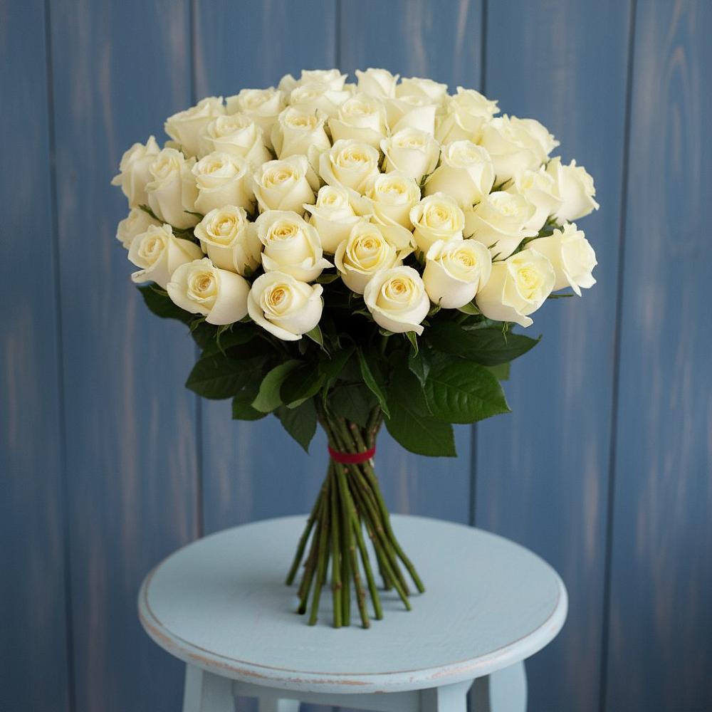 Букет 51 Белая роза Эдлесс Лав в Павловском Посаде