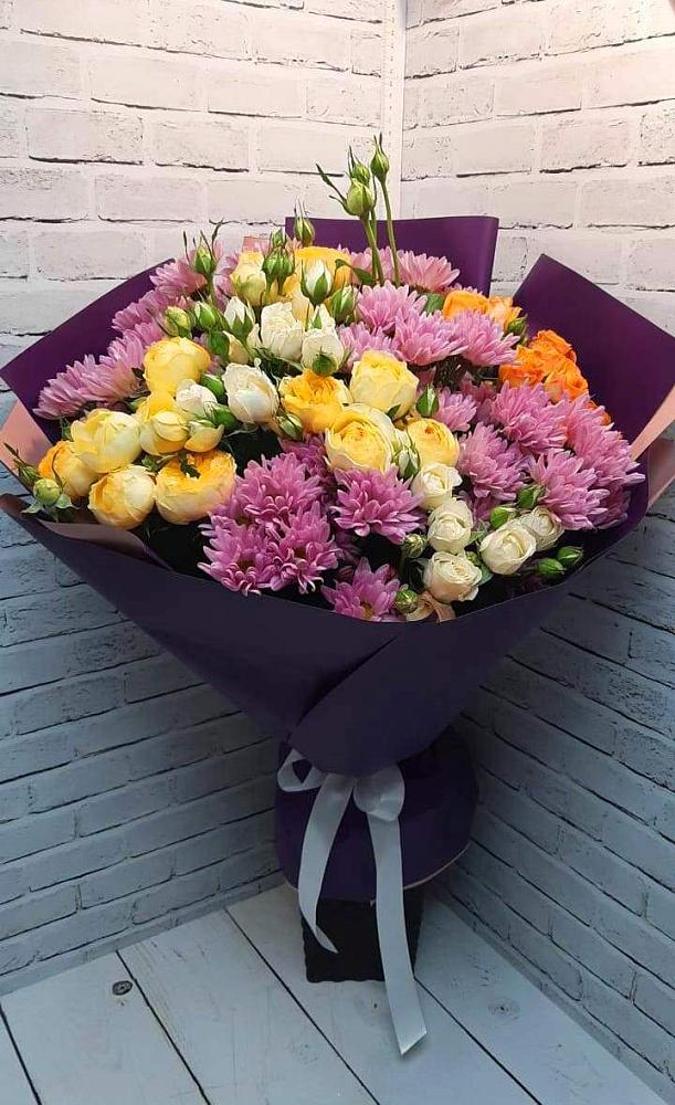 Букет цветов из: Хризантемы и Розы в Павловском Посаде