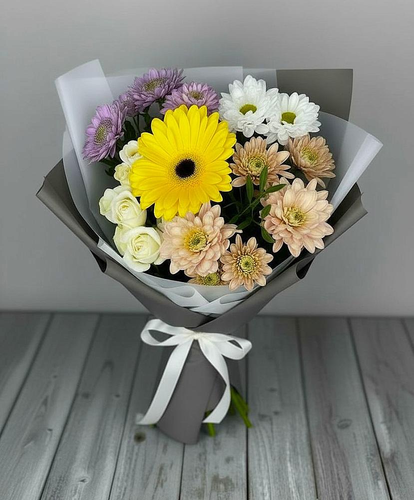 Букет цветов из: Розы, Герберы и Хризантемы в Павловском Посаде