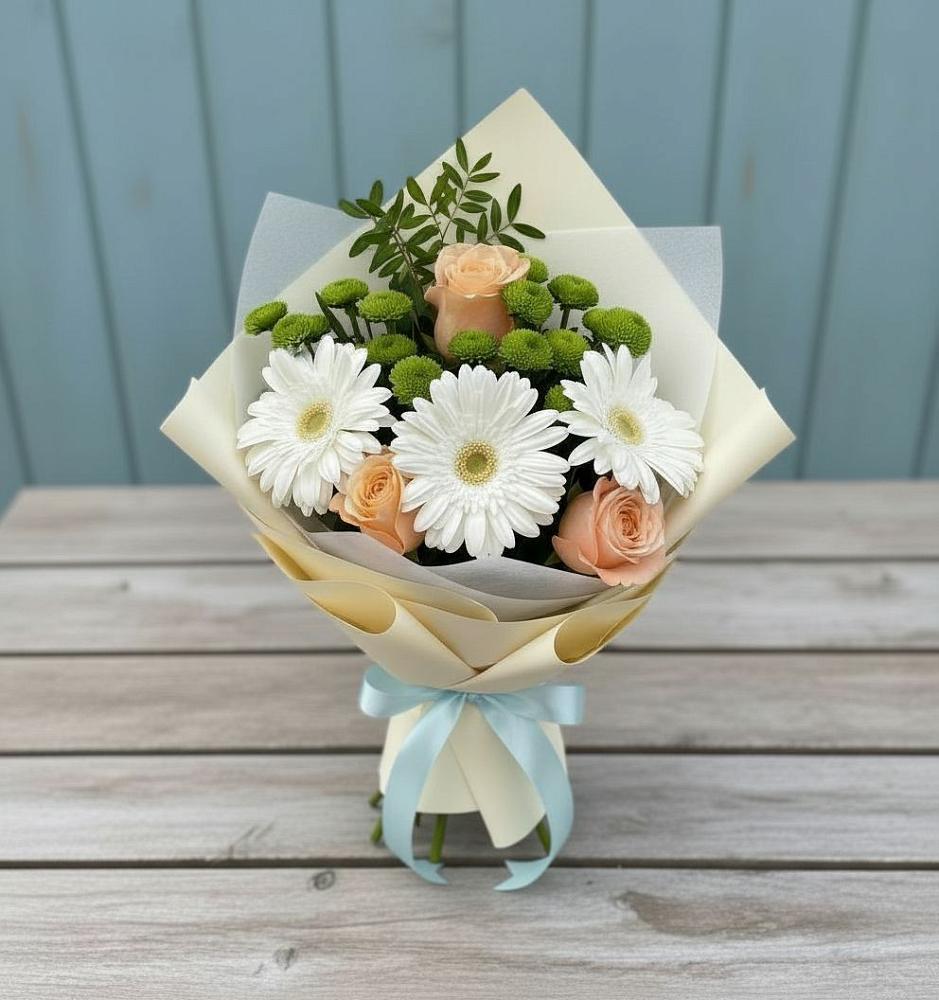 Букет цветов из: Герберы, Розы и Хризантемы в Павловском Посаде