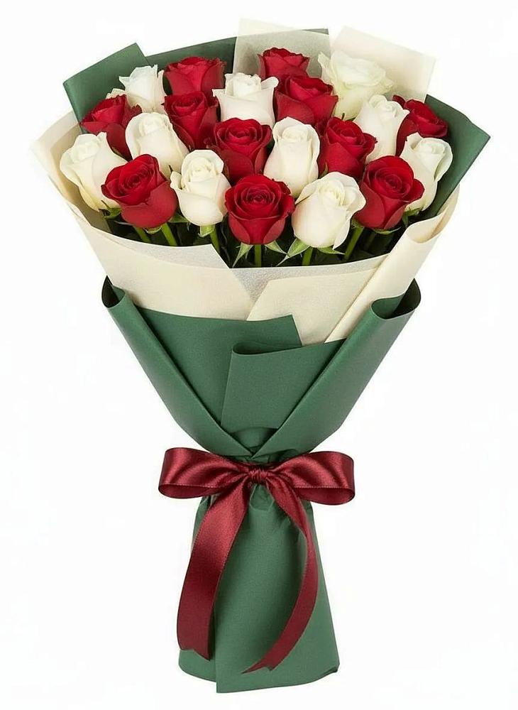 Букет Микс из красных и белых роз в Павловском Посаде