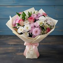 Букет цветов из:  Хризантемы, Альстромерии и Розы в Павловском Посаде