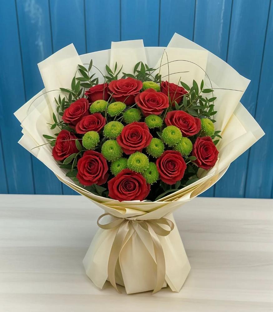 Букет цветов из: Розы и Хризантемы в Павловском Посаде