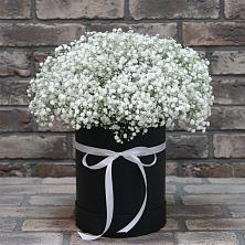 Цветочная композиция из Гипсофила в шляпной коробке в Павловском Посаде