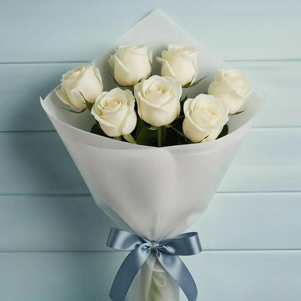 Букет 7 Белых роз Эдлесс Лав в Павловском Посаде