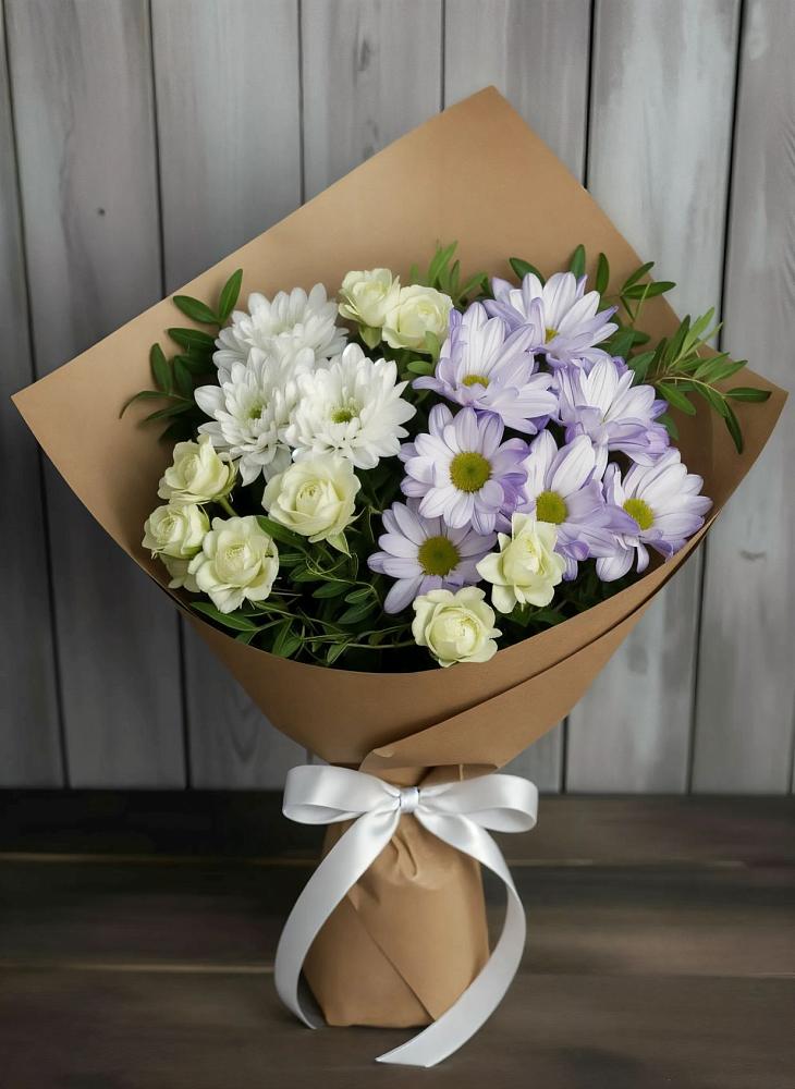 Букет цветов из: Хризантемы и Розы в Павловском Посаде
